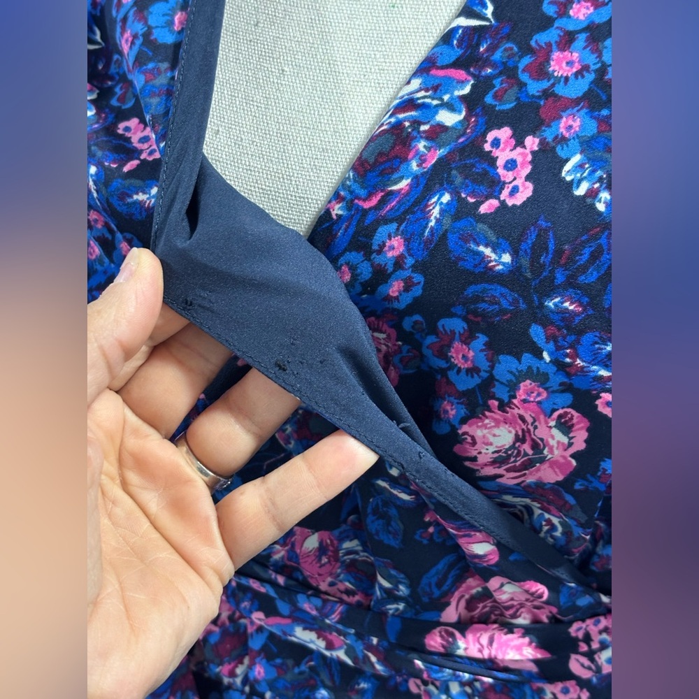 Ava & Aiden Vibrant Blue Floral Wrap Dress Size:L - Picture 3 of 12